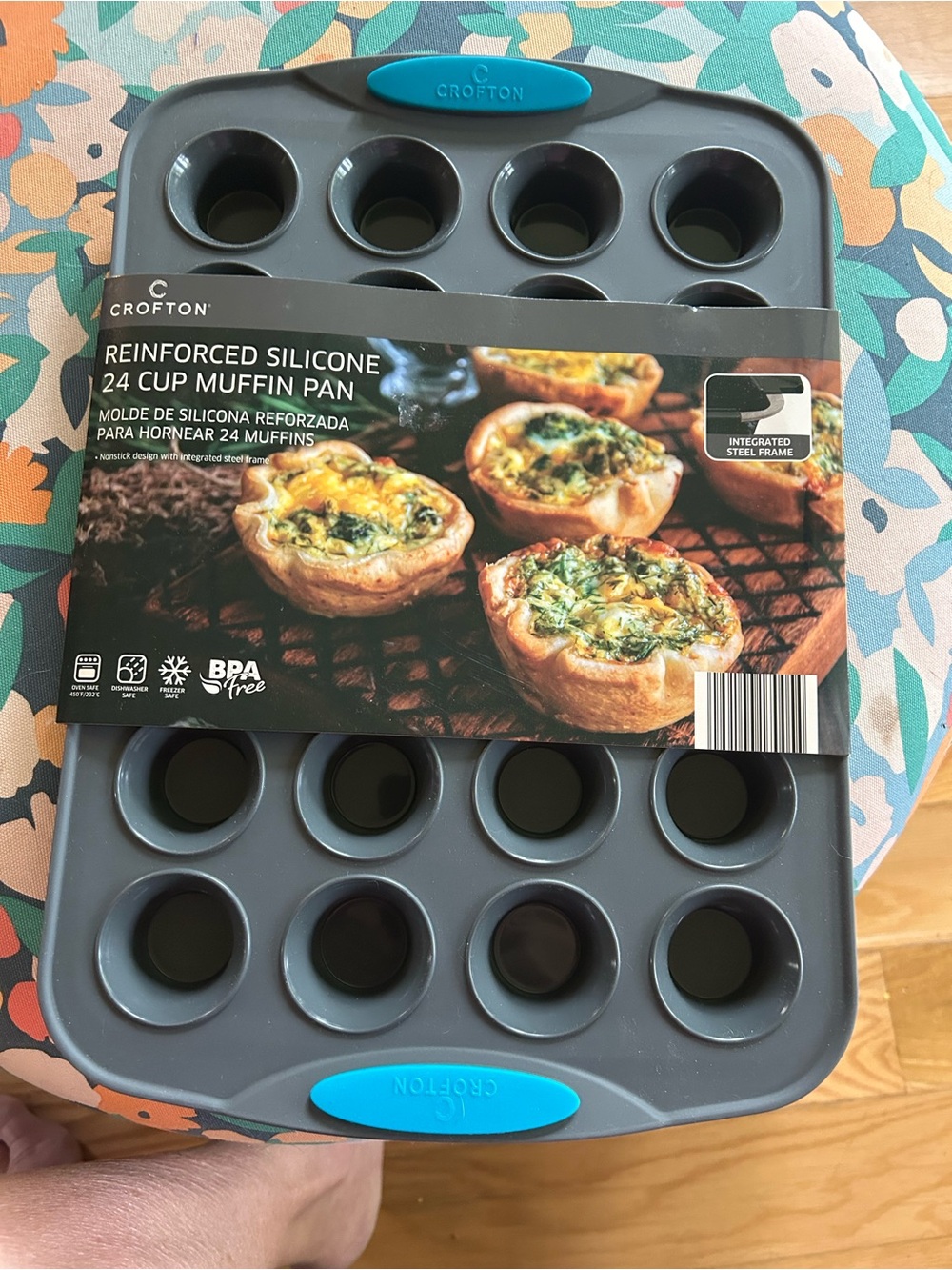 Croton Gray Silicone 24-Cup Muffin Pan with Blue Handles